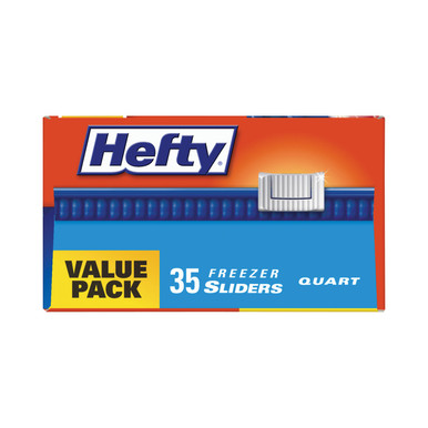 Hefty Slider Bags, 1 qt, 2.5 mil, 7 x 8, Clear, 35 Bags/Box, 9  Boxes/Carton