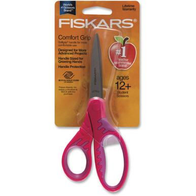 Fiskars Student Scissors - 2.75 Cutting Length - 7 Overall Length -  Straight - Stainless Steel - Pointed Tip - Assorted - 1 Each