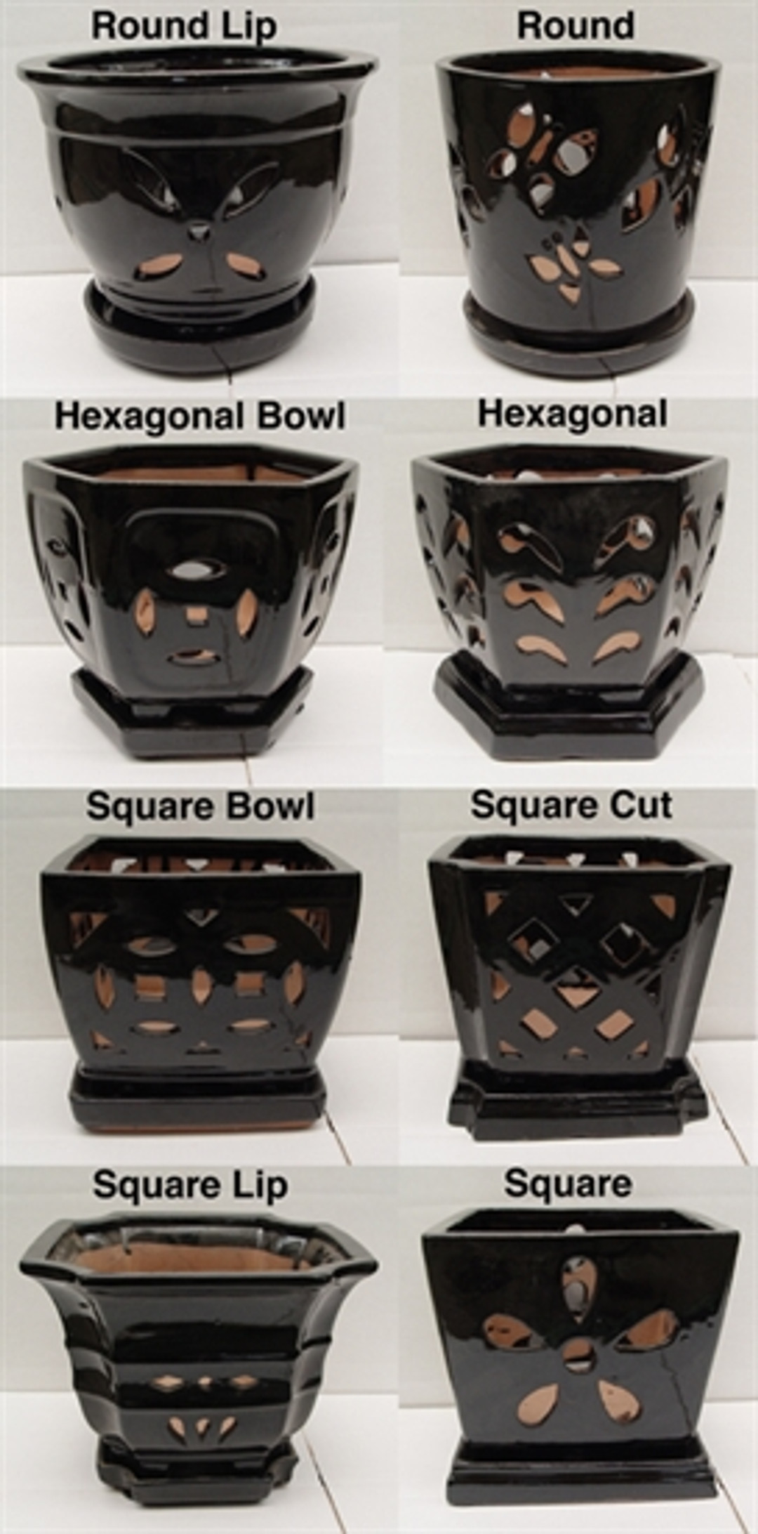 Ceramic Orchid Pot - Ebony Design - 7" with attached saucer