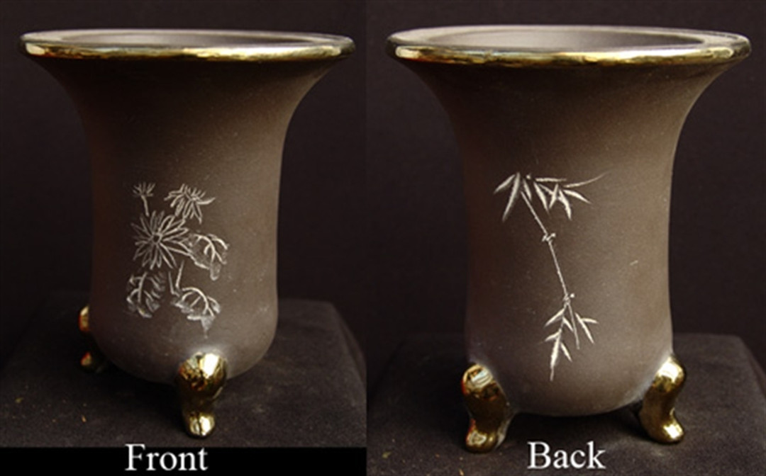 Asian Style Cymbidium Pot - chrysanthemum & bamboo