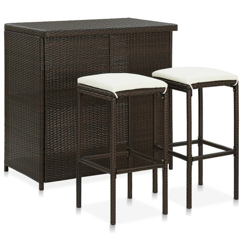 vidaXL 3 Piece Bar Set Poly Rattan Brown