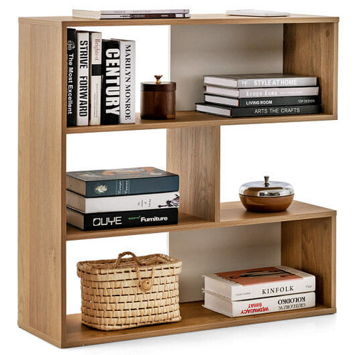 Concave Bookshelf 3-Shelf Open Bookcase with Anti-Toppling Device for Living Room Study Office