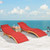 3 Pieces Folding Patio Eucalyptus Wood Lounge Chair Set with Foldable Side Table - Color: Red