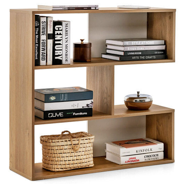 Concave Bookshelf 3-Shelf Open Bookcase with Anti-Toppling Device for Living Room Study Office