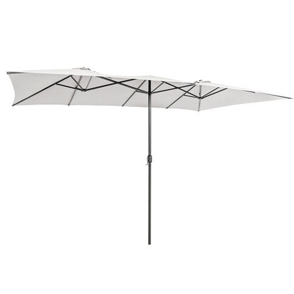 15 Feet Double-Sized Patio Umbrella with Crank Handle and Vented Tops-Beige - Color: Beige