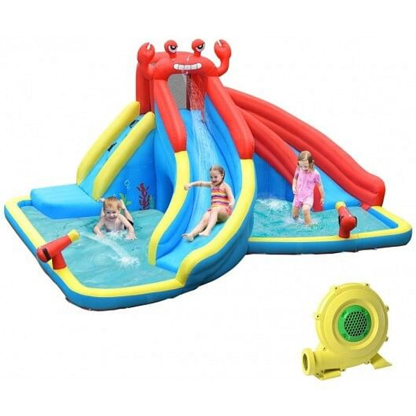 Inflatable Water Slide Bounce House with Water Cannon and 950W Blower - Color: Blue