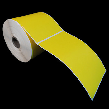 4 in W x 6 in L DT Matte Paper Labels, 5 in OD, 1 in Core, Yellow (Pantone Yellow), All-Temp Permanent Adhesive, Perf, 430 Labels/Roll, 6 Rolls/Case, 1 Case (2,580 Labels), Black Rhino Stock Labels