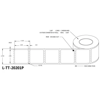 2 in W x 2 in L TT Matte Paper Labels, 8 in OD, 3 in Core, White, General Purpose Permanent Adhesive, Perf, 3,000 Labels/Roll, 8 Rolls/Case, 1 Case (24,000 Labels), Black Rhino Stock Labels