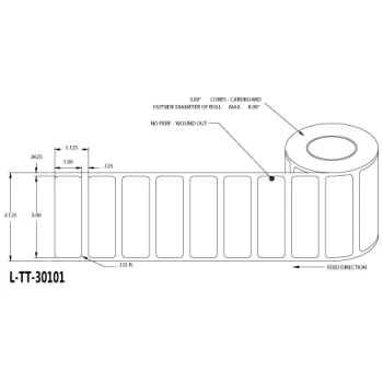 3 in W x 1 in L TT Matte Paper Labels, 8 in OD, 3 in Core, White, General Purpose Permanent Adhesive, No Perf, 5,500 Labels/Roll, 6 Rolls/Case, 1 Case (33,000 Labels), Black Rhino Stock Labels