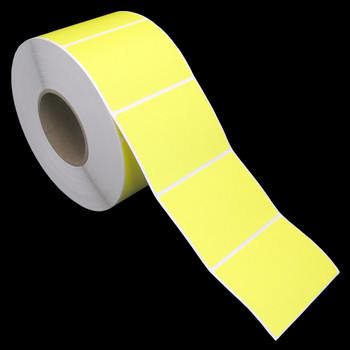 4 in W x 3 in L TT Matte Paper Labels, 8 in OD, 3 in Core, Yellow (Pantone Yellow), General Purpose Permanent Adhesive, Perf, 1,900 Labels/Roll, 4 Rolls/Case, 1 Case (7,600 Labels), Black Rhino Stock Labels