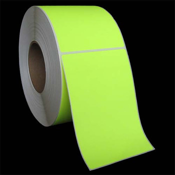 4 in W x 6 in L TT Matte Paper Labels, 8 in OD, 3 in Core, Fluorescent Chartreuse (Chartreuse), General Purpose Permanent Adhesive, Perf, 1,000 Labels/Roll, 4 Rolls/Case, 1 Case (4,000 Labels), Black Rhino Stock Labels