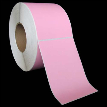 4 in W x 6 in L TT Matte Paper Labels, 8 in OD, 3 in Core, Pink (PMS 1767), Standard Adhesive, Perf, 1,000 Labels/Roll, 4 Rolls/Case, 1 Case (4,000 Labels), Black Rhino Value