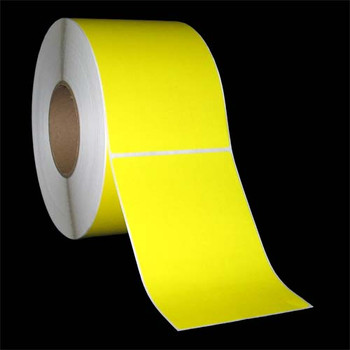 4 in W x 6 in L TT Matte Paper Labels, 8 in OD, 3 in Core, Yellow (Pantone Yellow), General Purpose Permanent Adhesive, Perf, 1,000 Labels/Roll, 4 Rolls/Case, 1 Case (4,000 Labels), Black Rhino Stock Labels