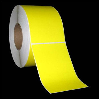 4 in W x 6 in L TT Matte Paper Labels, 8 in OD, 3 in Core, Yellow (Pantone Yellow), Standard Adhesive, Perf, 1,000 Labels/Roll, 4 Rolls/Case, 1 Case (4,000 Labels), Black Rhino Value