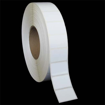 1.5 in W x 1 in L TT Polyester Labels, 8 in OD, 3 in Core, White, Aggressive Adhesive, Perf, 5,500 Labels/Roll, 6 Rolls/Case, 1 Case (33,000 Labels), Black Rhino Preferred