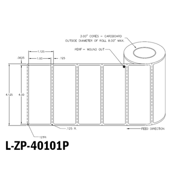 4 in W x 1 in L TT Polyester Labels, 8 in OD, 3 in Core, White, High Performance Permanent Adhesive, Perf, 5,500 Labels/Roll, 4 Rolls/Case, 1 Case (22,000 Labels), Black Rhino Stock Labels