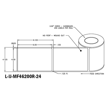 4 in W x 6 in L IJ Matte Film Labels, 4 in OD, 2 in Core, White, High Performance Permanent Adhesive, No Perf, 200 Labels/Roll, 12 Rolls/Case, 1 Case (2,400 Labels), Black Rhino Stock Labels