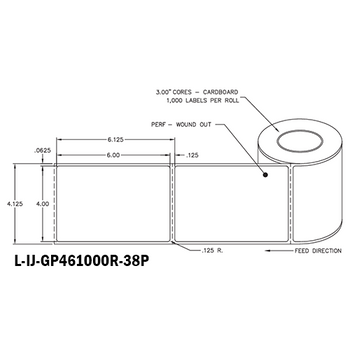 4 in W x 6 in L IJ High-Gloss Paper Labels, 8 in OD, 3 in Core, White, General Purpose Permanent Adhesive, No Perf, 1,000 Labels/Roll, 4 Rolls/Case, 1 Case (4,000 Labels), Black Rhino Stock Labels