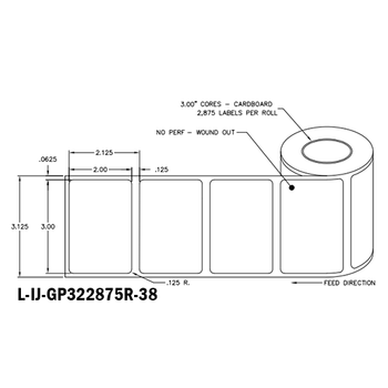 3 in W x 2 in L IJ High-Gloss Paper Labels, 8 in OD, 3 in Core, White, General Purpose Permanent Adhesive, No Perf, 2,875 Labels/Roll, 4 Rolls/Case, 1 Case (11,500 Labels), Black Rhino Stock Labels