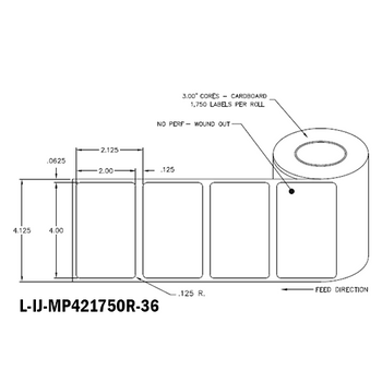4 in W x 2 in L IJ Matte Paper Labels, 6 in OD, 3 in Core, White, General Purpose Permanent Adhesive, No Perf, 1,750 Labels/Roll, 4 Rolls/Case, 1 Case (7,000 Labels), Black Rhino Stock Labels
