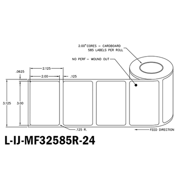 3 in W x 2 in L IJ Matte Film Labels, 4 in OD, 2 in Core, White, High Performance Permanent Adhesive, No Perf, 585 Labels/Roll, 12 Rolls/Case, 1 Case (7,020 Labels), Black Rhino Stock Labels