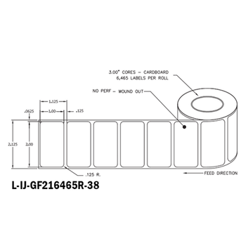 2 in W x 1 in L IJ High-Gloss Film Labels, 8 in OD, 3 in Core, White, General Purpose Permanent Adhesive, No Perf, 6,465 Labels/Roll, 4 Rolls/Case, 1 Case (25,860 Labels), Black Rhino Stock Labels