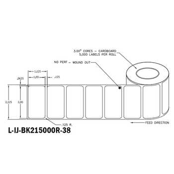 2 in W x 1 in L IJ Matte Film - BS5609 Certified Labels, 8 in OD, 3 in Core, White, Freezer Grade Adhesive, No Perf, 5,000 Labels/Roll, 4 Rolls/Case, 1 Case (20,000 Labels), Black Rhino Preferred