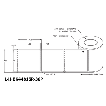 4 in W x 4 in L IJ Matte Film - BS5609 Certified Labels, 6 in OD, 3 in Core, White, Freezer Grade Adhesive, Perf, 815 Labels/Roll, 4 Rolls/Case, 1 Case (3,260 Labels), Black Rhino Preferred