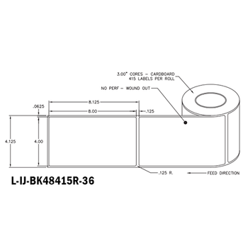 4 in W x 8 in L IJ Matte Film - BS5609 Certified Labels, 6 in OD, 3 in Core, White, High Performance Permanent Adhesive, No Perf, 415 Labels/Roll, 4 Rolls/Case, 1 Case (1,660 Labels), Black Rhino Stock Labels