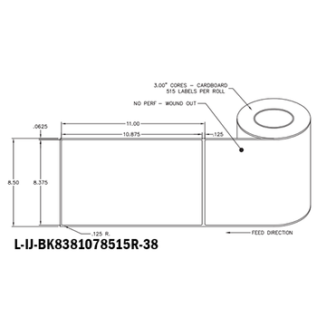 8.375 in W x 10.875 in L IJ Matte Film - BS5609 Certified Labels, 8 in OD, 3 in Core, White, Freezer Grade Adhesive, No Perf, 515 Labels/Roll, 4 Rolls/Case, 1 Case (2,060 Labels), Black Rhino Preferred
