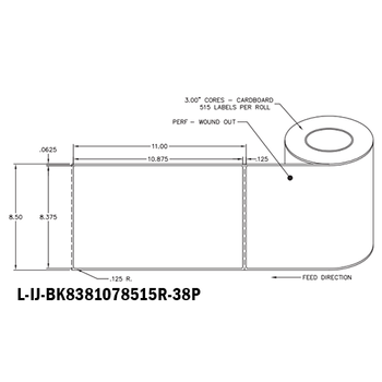 8.375 in W x 10.875 in L IJ Matte Film - BS5609 Certified Labels, 8 in OD, 3 in Core, White, Freezer Grade Adhesive, Perf, 515 Labels/Roll, 4 Rolls/Case, 1 Case (2,060 Labels), Black Rhino Preferred