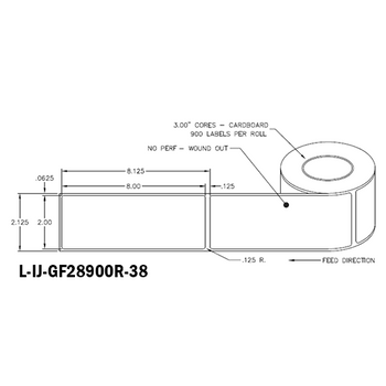 2 in W x 8 in L IJ High-Gloss Film Labels, 8 in OD, 3 in Core, White, General Purpose Permanent Adhesive, No Perf, 900 Labels/Roll, 4 Rolls/Case, 1 Case (3,600 Labels), Black Rhino Stock Labels