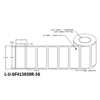 4 in W x 1 in L IJ High-Gloss Film Labels, 6 in OD, 3 in Core, White, General Purpose Permanent Adhesive, No Perf, 3,830 Labels/Roll, 4 Rolls/Case, 1 Case (15,320 Labels), Black Rhino Stock Labels