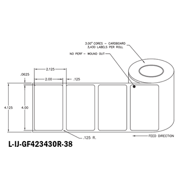 4 in W x 2 in L IJ High-Gloss Film Labels, 8 in OD, 3 in Core, White, General Purpose Permanent Adhesive, No Perf, 3,430 Labels/Roll, 4 Rolls/Case, 1 Case (13,720 Labels), Black Rhino Stock Labels