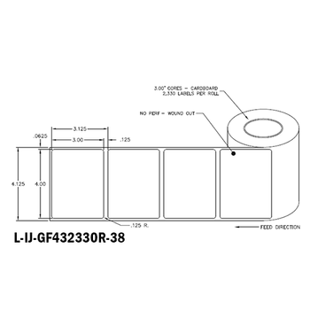 4 in W x 3 in L IJ High-Gloss Film Labels, 8 in OD, 3 in Core, White, General Purpose Permanent Adhesive, No Perf, 2,330 Labels/Roll, 4 Rolls/Case, 1 Case (9,320 Labels), Black Rhino Stock Labels