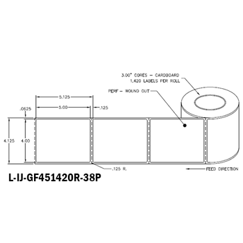 4 in W x 5 in L IJ High-Gloss Film Labels, 8 in OD, 3 in Core, White, General Purpose Permanent Adhesive, Perf, 1,420 Labels/Roll, 4 Rolls/Case, 1 Case (5,680 Labels), Black Rhino Stock Labels