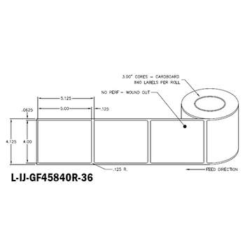 4 in W x 5 in L IJ High-Gloss Film Labels, 6 in OD, 3 in Core, White, General Purpose Permanent Adhesive, No Perf, 840 Labels/Roll, 4 Rolls/Case, 1 Case (3,360 Labels), Black Rhino Stock Labels