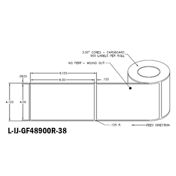 4 in W x 8 in L IJ High-Gloss Film Labels, 8 in OD, 3 in Core, White, General Purpose Permanent Adhesive, No Perf, 900 Labels/Roll, 4 Rolls/Case, 1 Case (3,600 Labels), Black Rhino Stock Labels
