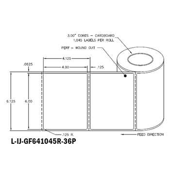 6 in W x 4 in L IJ High-Gloss Film Labels, 6 in OD, 3 in Core, White, General Purpose Permanent Adhesive, Perf, 1,045 Labels/Roll, 4 Rolls/Case, 1 Case (4,180 Labels), Black Rhino Stock Labels
