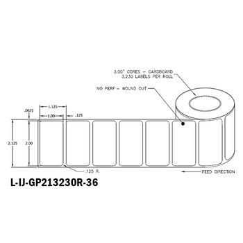 2 in W x 1 in L IJ High-Gloss Paper Labels, 6 in OD, 3 in Core, White, Standard Adhesive, No Perf, 3,230 Labels/Roll, 4 Rolls/Case, 1 Case (12,920 Labels), Black Rhino Preferred