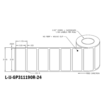 3 in W x 1 in L IJ High-Gloss Paper Labels, 4 in OD, 2 in Core, White, General Purpose Permanent Adhesive, No Perf, 1,190 Labels/Roll, 12 Rolls/Case, 1 Case (14,280 Labels), Black Rhino Stock Labels