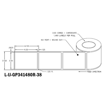 3 in W x 4 in L IJ High-Gloss Paper Labels, 8 in OD, 3 in Core, White, General Purpose Permanent Adhesive, No Perf, 1,480 Labels/Roll, 4 Rolls/Case, 1 Case (5,920 Labels), Black Rhino Stock Labels