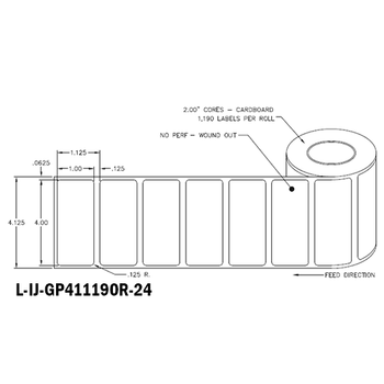 4 in W x 1 in L IJ High-Gloss Paper Labels, 4 in OD, 2 in Core, White, General Purpose Permanent Adhesive, No Perf, 1,190 Labels/Roll, 12 Rolls/Case, 1 Case (14,280 Labels), Black Rhino Stock Labels