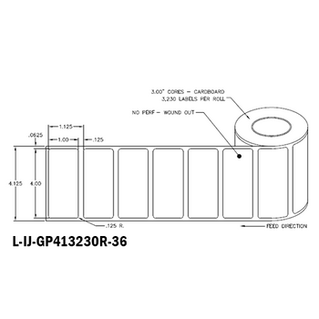 4 in W x 1 in L IJ High-Gloss Paper Labels, 6 in OD, 3 in Core, White, General Purpose Permanent Adhesive, No Perf, 3,230 Labels/Roll, 4 Rolls/Case, 1 Case (12,920 Labels), Black Rhino Stock Labels