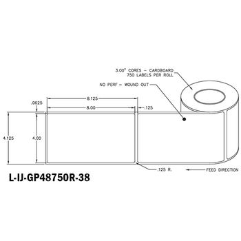 4 in W x 8 in L IJ High-Gloss Paper Labels, 8 in OD, 3 in Core, White, General Purpose Permanent Adhesive, No Perf, 750 Labels/Roll, 4 Rolls/Case, 1 Case (3,000 Labels), Black Rhino Stock Labels