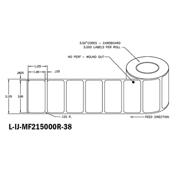 2 in W x 1 in L IJ Matte Film Labels, 8 in OD, 3 in Core, White, High Performance Permanent Adhesive, No Perf, 5,000 Labels/Roll, 4 Rolls/Case, 1 Case (20,000 Labels), Black Rhino Stock Labels