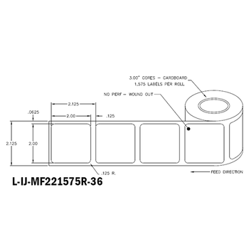 2 in W x 2 in L IJ Matte Film Labels, 6 in OD, 3 in Core, White, High Performance Permanent Adhesive, No Perf, 1,575 Labels/Roll, 4 Rolls/Case, 1 Case (6,300 Labels), Black Rhino Stock Labels