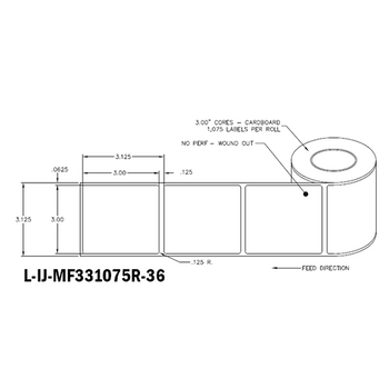 3 in W x 3 in L IJ Matte Film Labels, 6 in OD, 3 in Core, White, High Performance Permanent Adhesive, No Perf, 1,075 Labels/Roll, 4 Rolls/Case, 1 Case (4,300 Labels), Black Rhino Stock Labels
