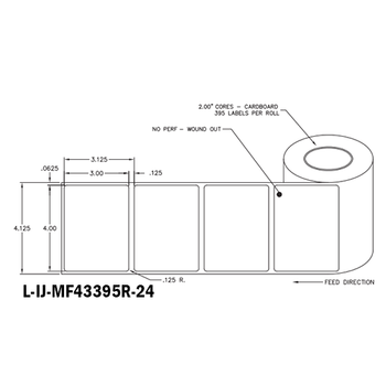 4 in W x 3 in L IJ Matte Film Labels, 4 in OD, 2 in Core, White, High Performance Permanent Adhesive, No Perf, 395 Labels/Roll, 12 Rolls/Case, 1 Case (4,740 Labels), Black Rhino Stock Labels