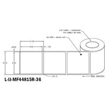 4 in W x 4 in L IJ Matte Film Labels, 6 in OD, 3 in Core, White, High Performance Permanent Adhesive, No Perf, 815 Labels/Roll, 4 Rolls/Case, 1 Case (3,260 Labels), Black Rhino Stock Labels